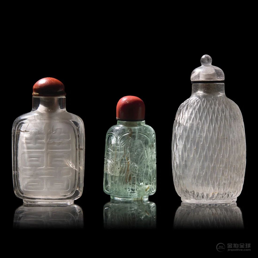 Three Chinese Carved Semiprecious Stone Snuff Bottles, 19th-Early 20th Century 图片1