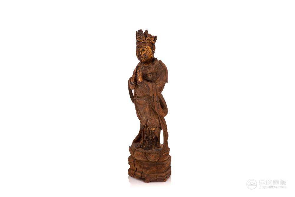 ANTIQUE CARVED WOOD STANDING BUDDHA 图片2
