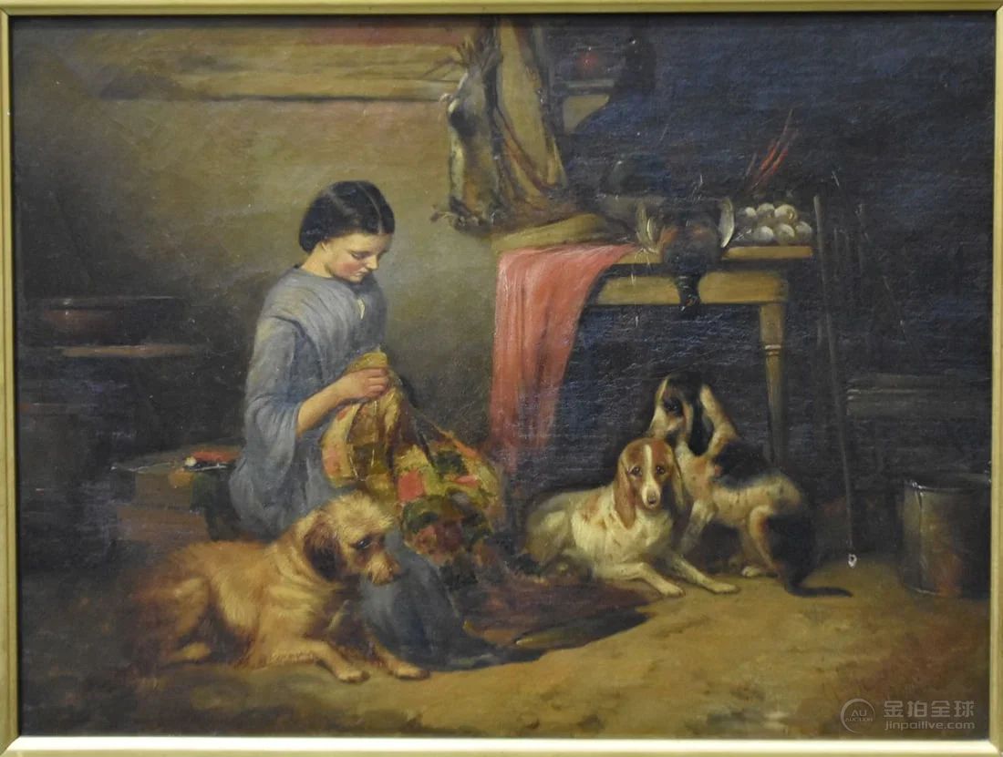 English School (19th Century) Oil on canvas, Hounds. 69 cm x 55 cm, image 40cm x 30cm. 图片2