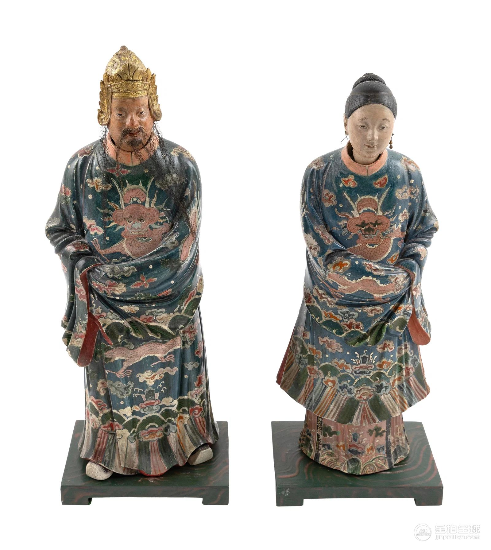 PAIR OF CHINESE EXPORT PAINTED POTTERY NODDING HEAD FIGURES ("NODDERS") Qianlong Period, 18th 图片1