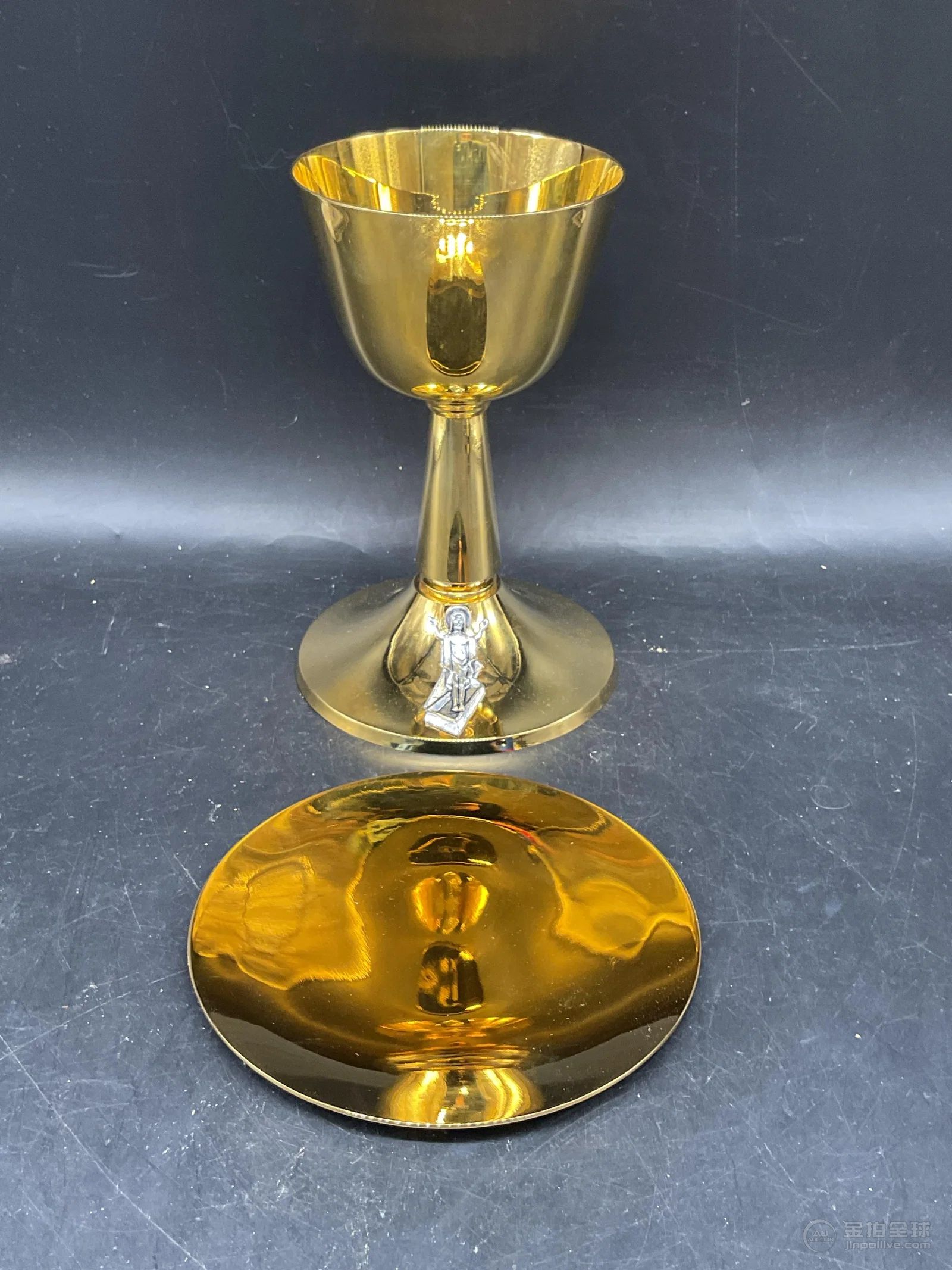 ATM Gold Plated Liturgical Chalice W Plate Spain 图片2