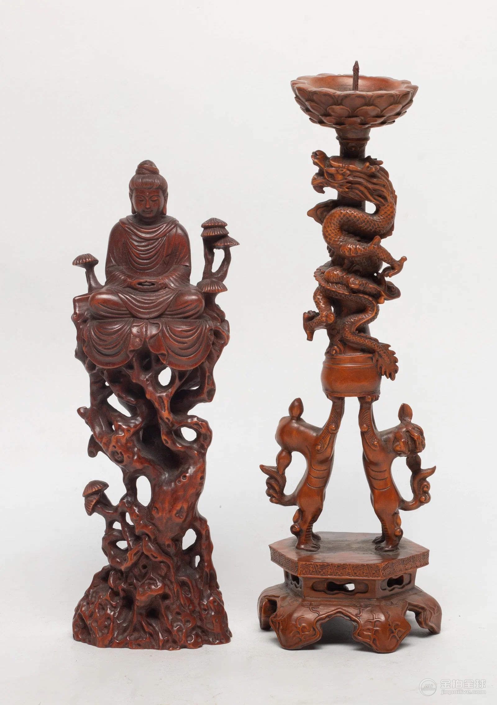 Estate Two Chinese Wood Sculptures 图片1
