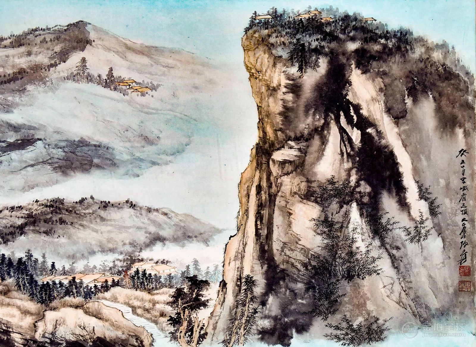 1973 ZHANG DAQIAN WATERSIDE LANDSCAPE FRAMED PAINTING 图片2