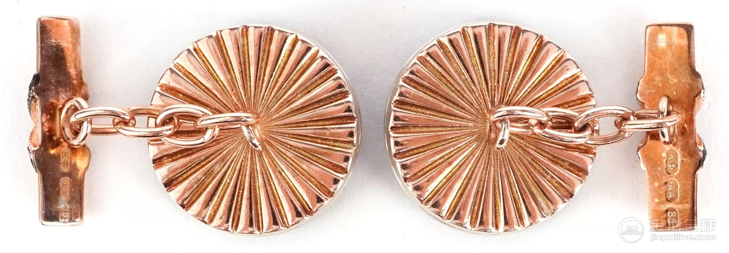 Pair of silver gilt, enamel, ruby and red stone cufflinks, impressed Russian marks, 1.8cm in 图片2