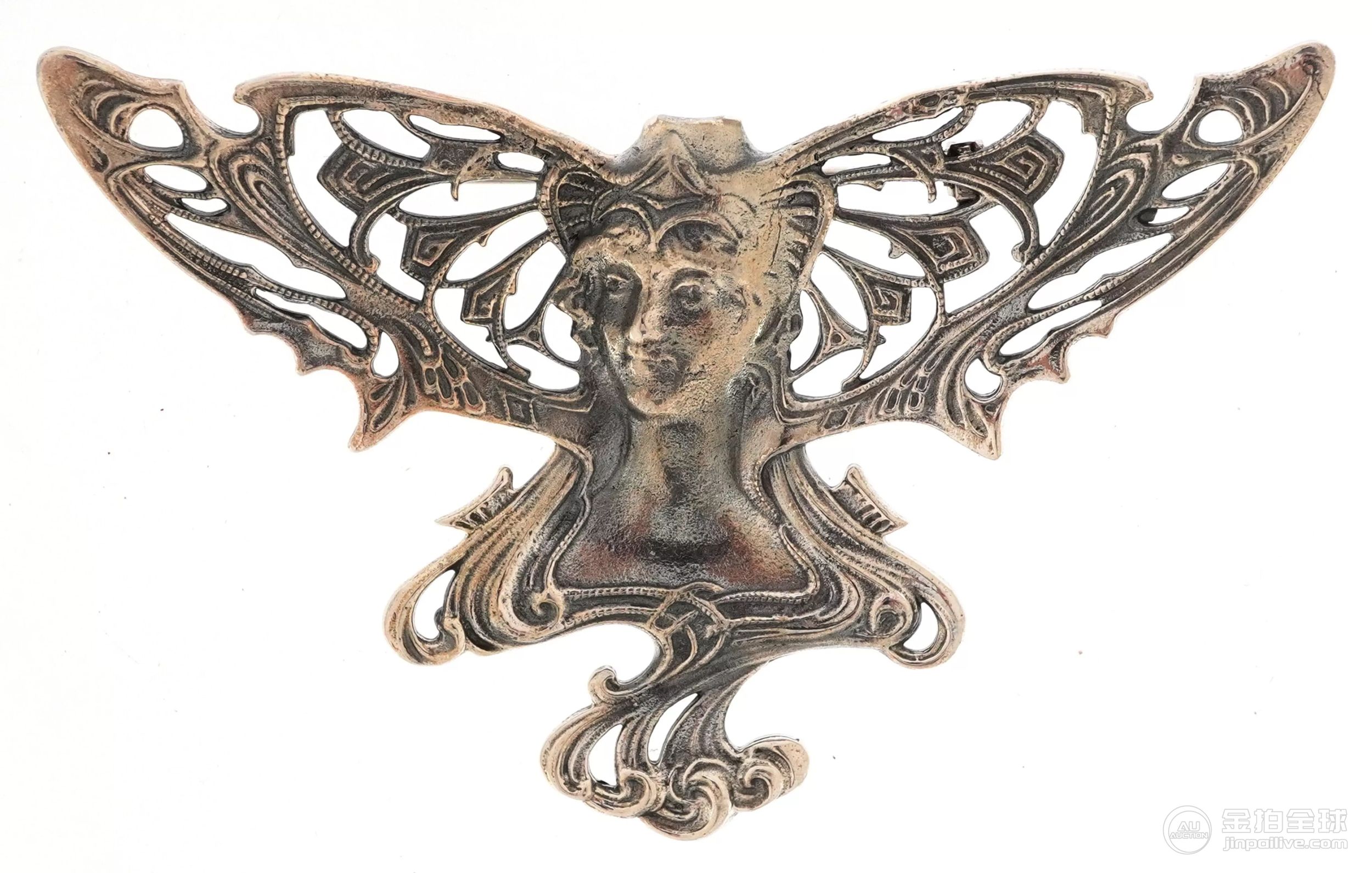 Art Nouveau style silver brooch in the form of a female, 7.3cm wide, 16.1g. 图片1
