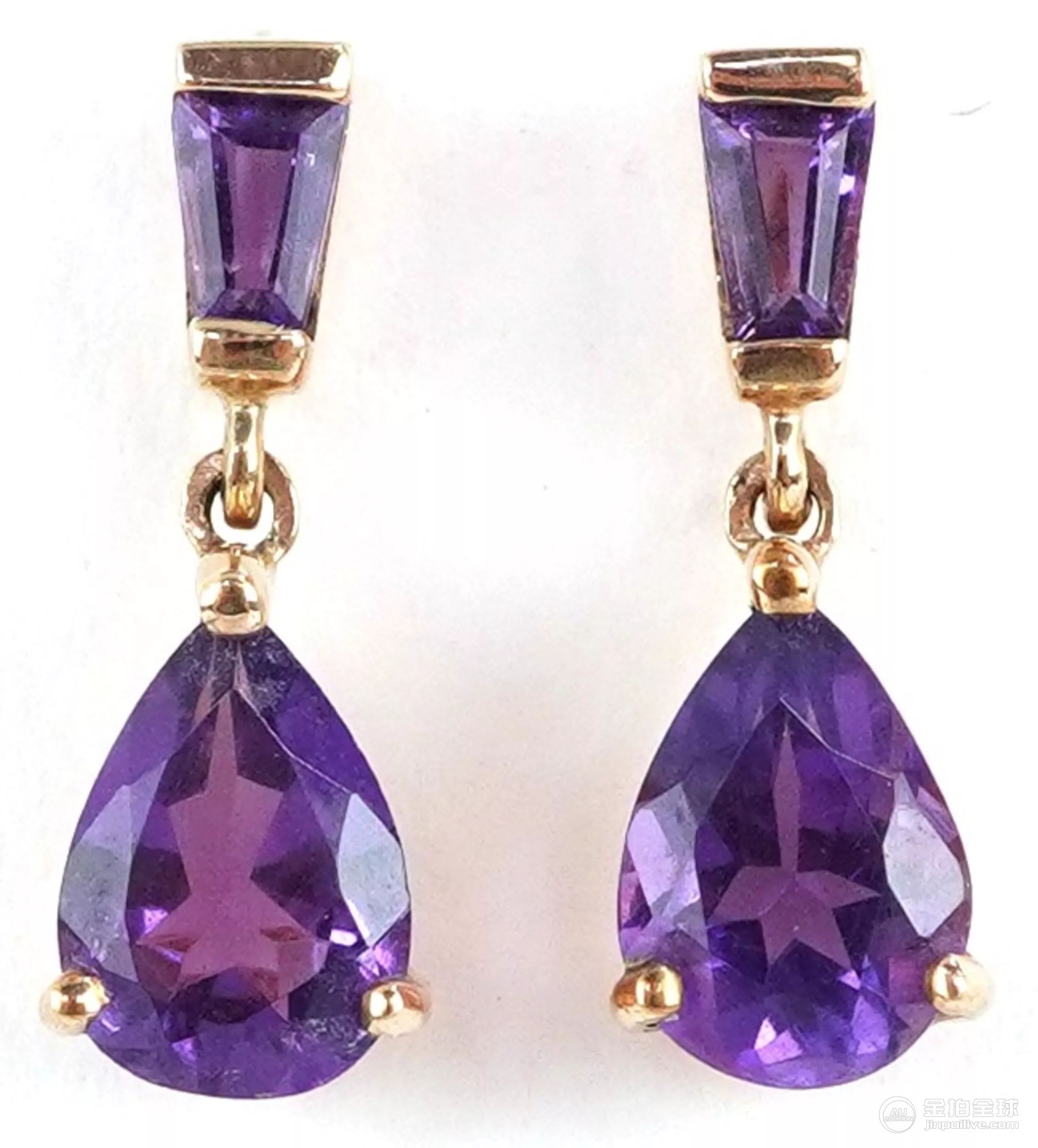 Pair of 9ct gold amethyst drop earrings, 1.5cm high, 1.5g. 图片1