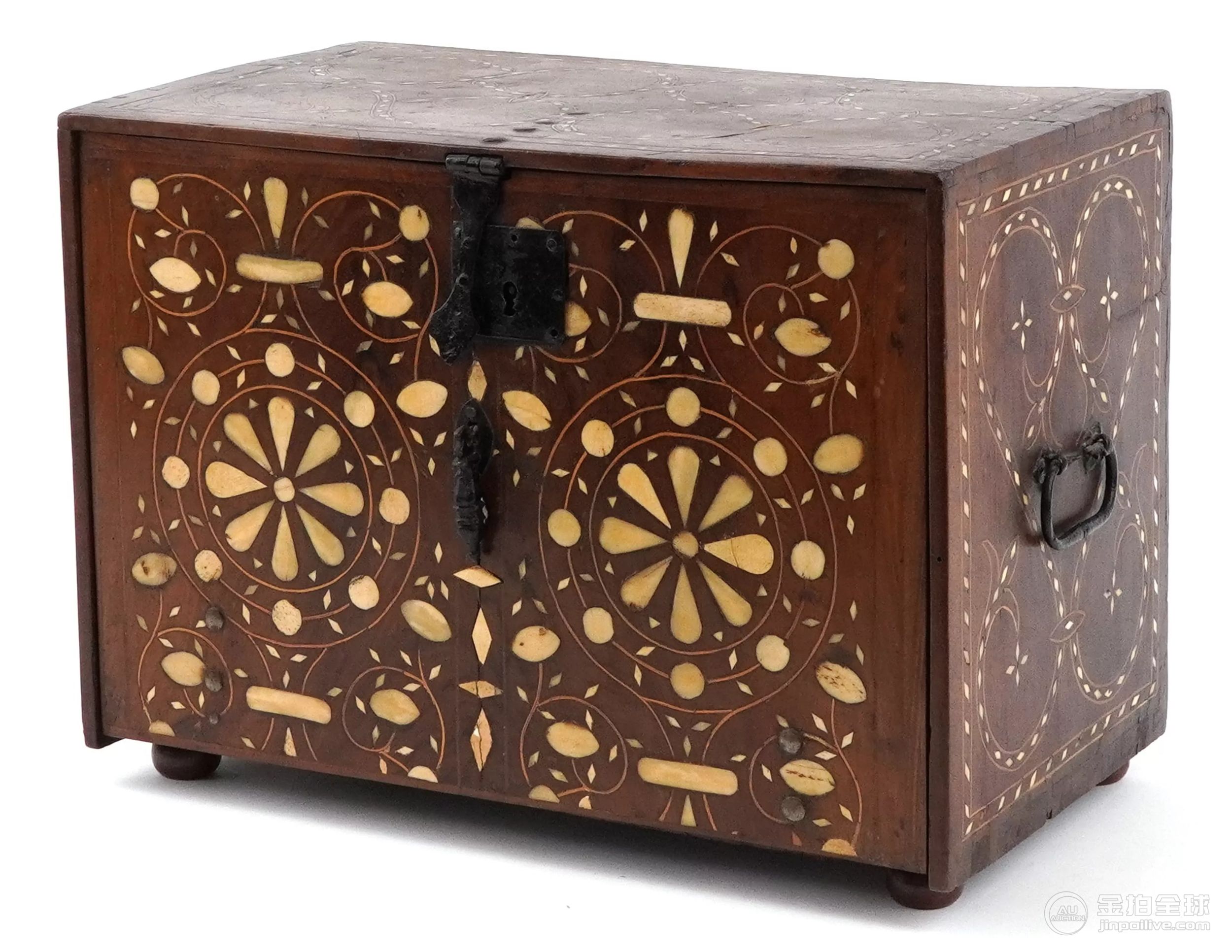Antique Ottoman table cabinet with bone inlay, fitted with a fall enclosing six drawers, 36cm H x 图片2