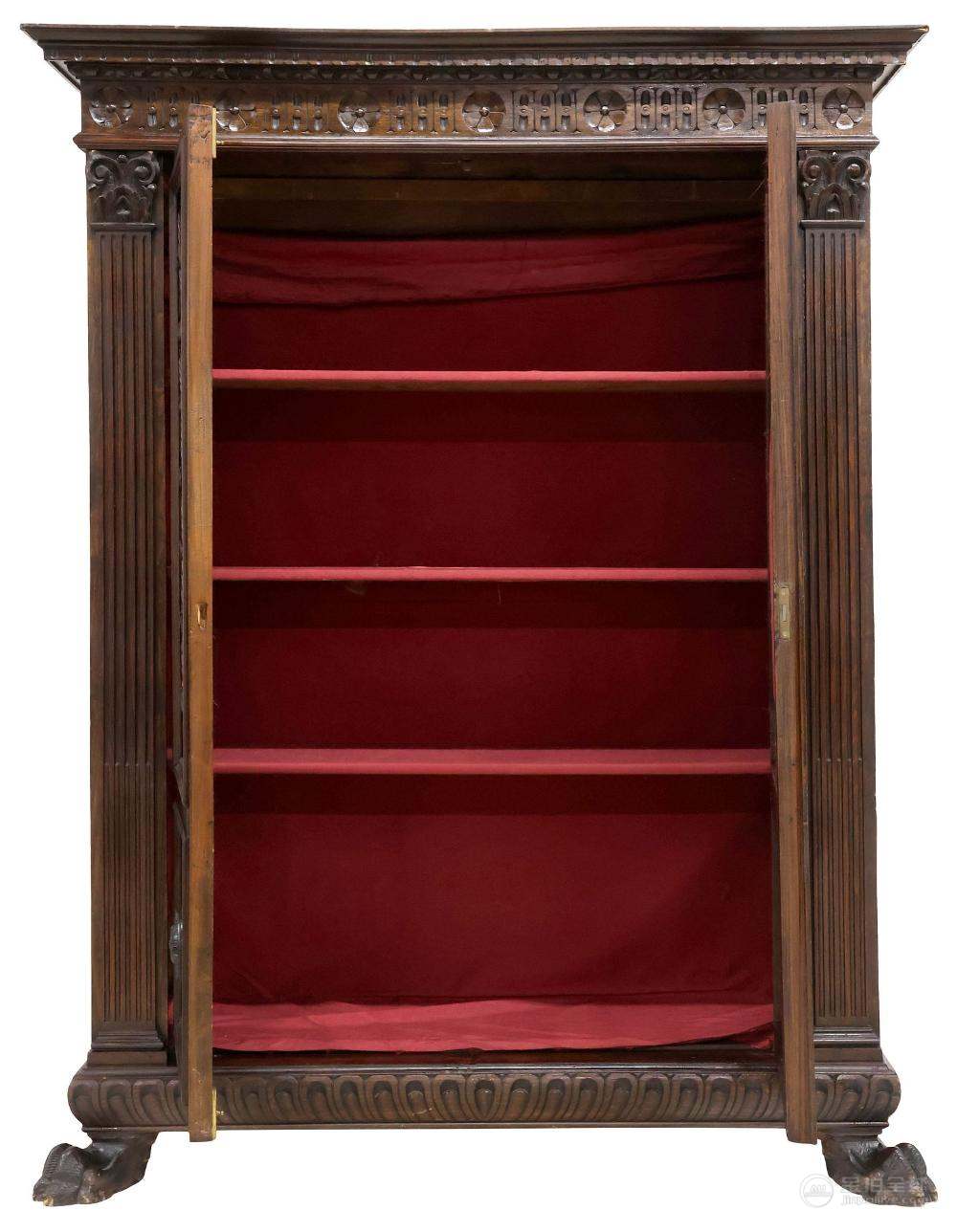 ITALIAN RENAISSANCE REVIVAL CARVED WALNUT & WROUGHT IRON BOOKCASE 图片3