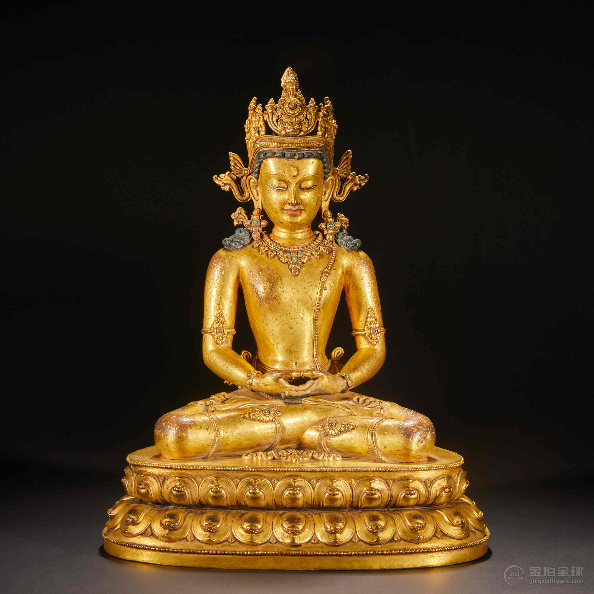 Qing Dynasty bronze gilt five-square Buddha 图片21