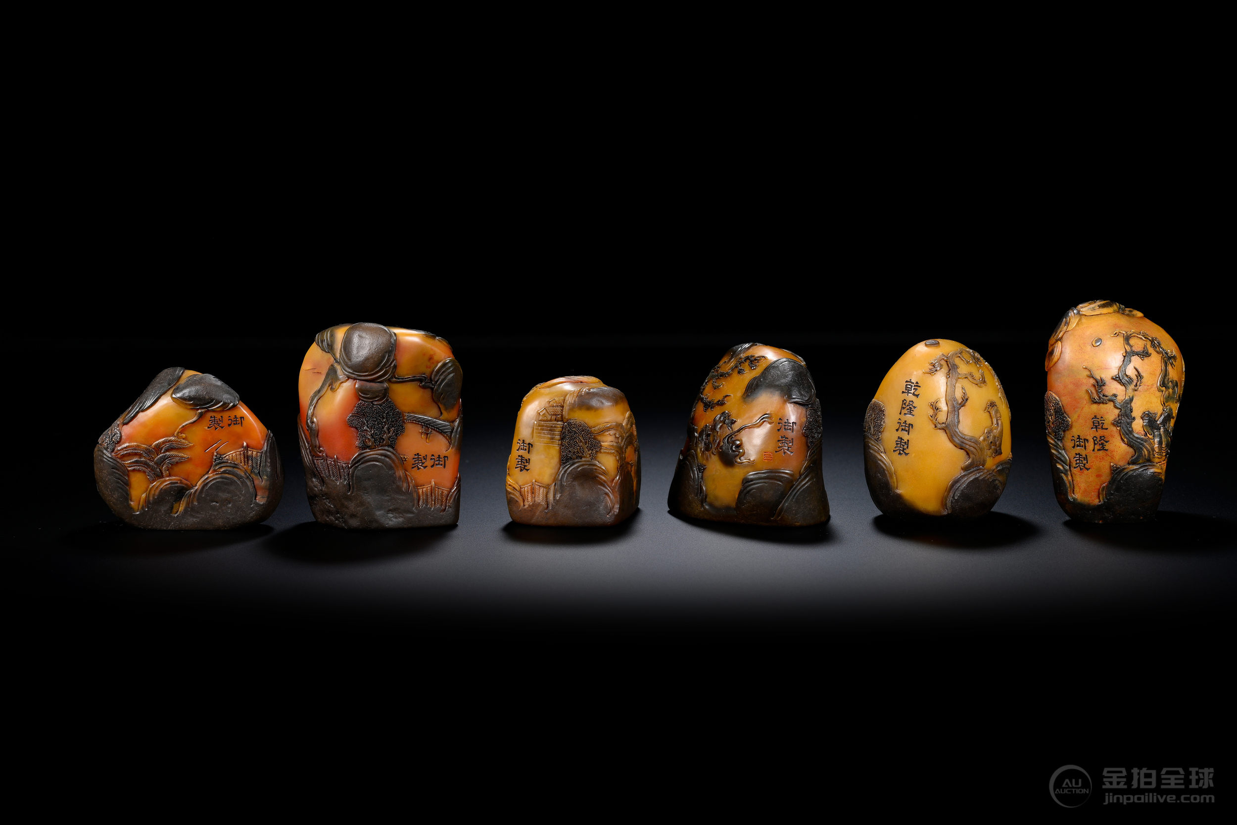 Set of Crow's Skin Tianhuang Stone Seals with Thin-Intent Carving 图片6