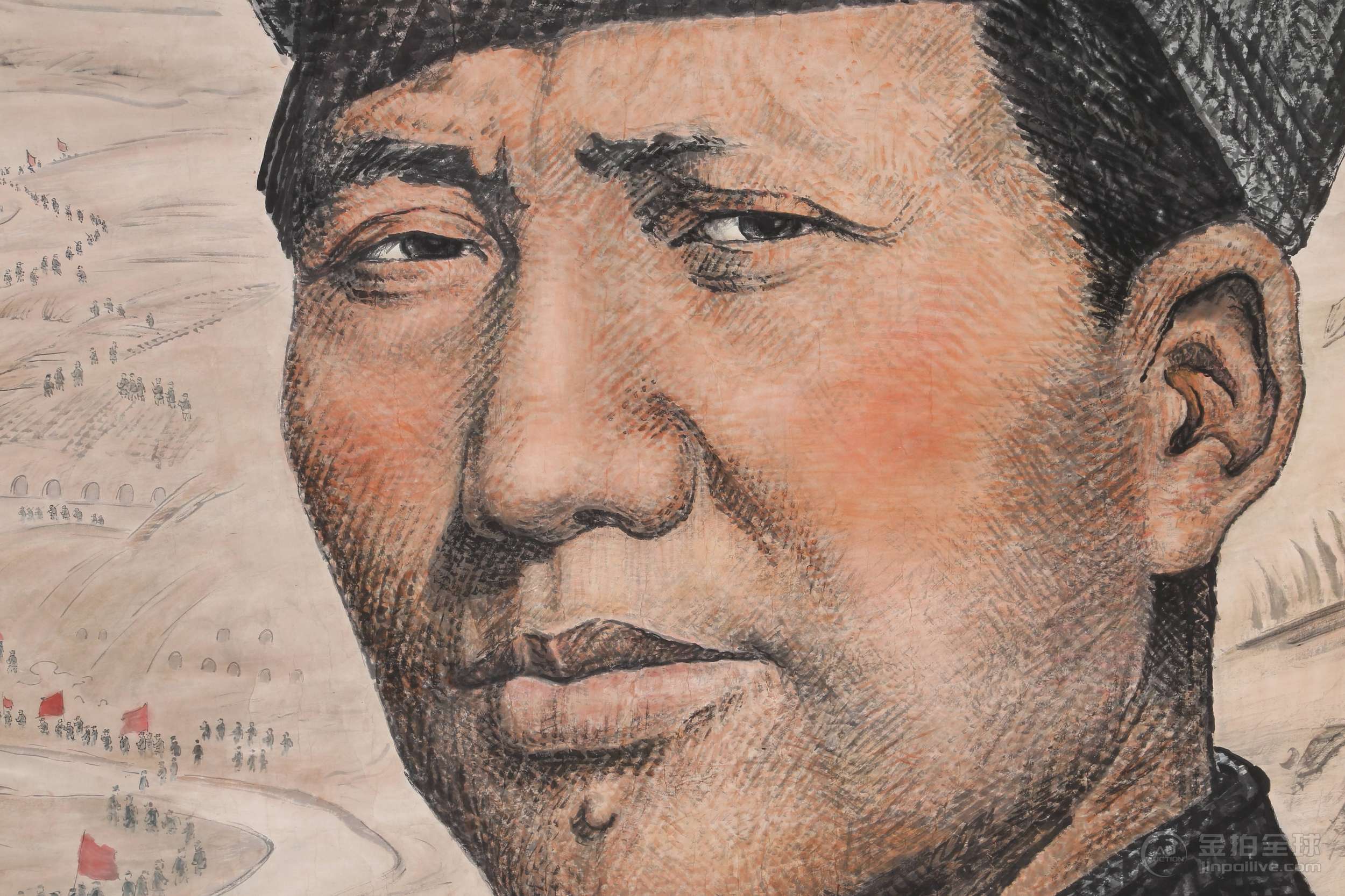 黃胄《毛主席肖像》巨幅設色紙本畫 图片4