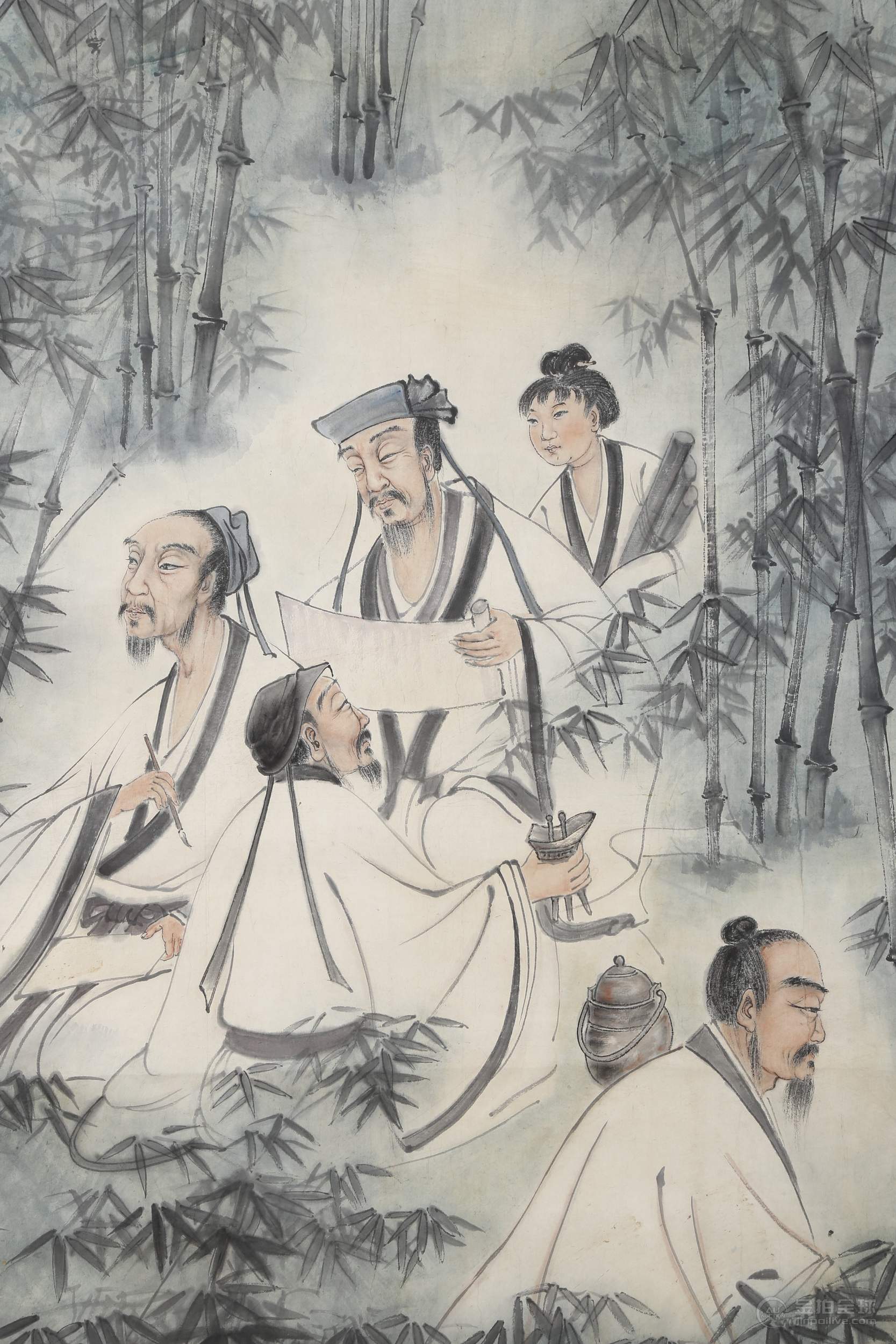 近現代·傅抱石《竹林七賢圖》設色紙本（丈二） 图片4